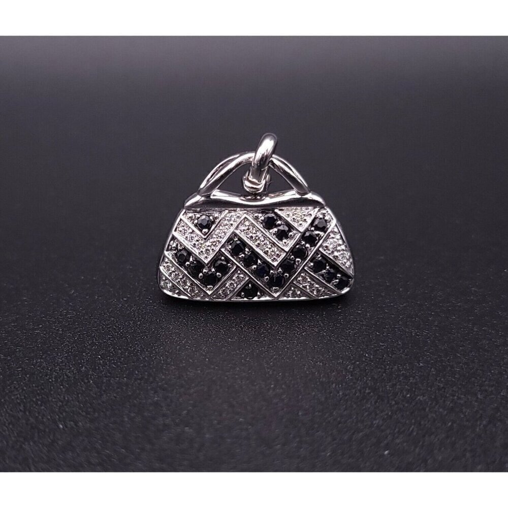 Mirabelle 18kt White Gold Diamond and Sapphire Purse Charm Pendant with Enhancer